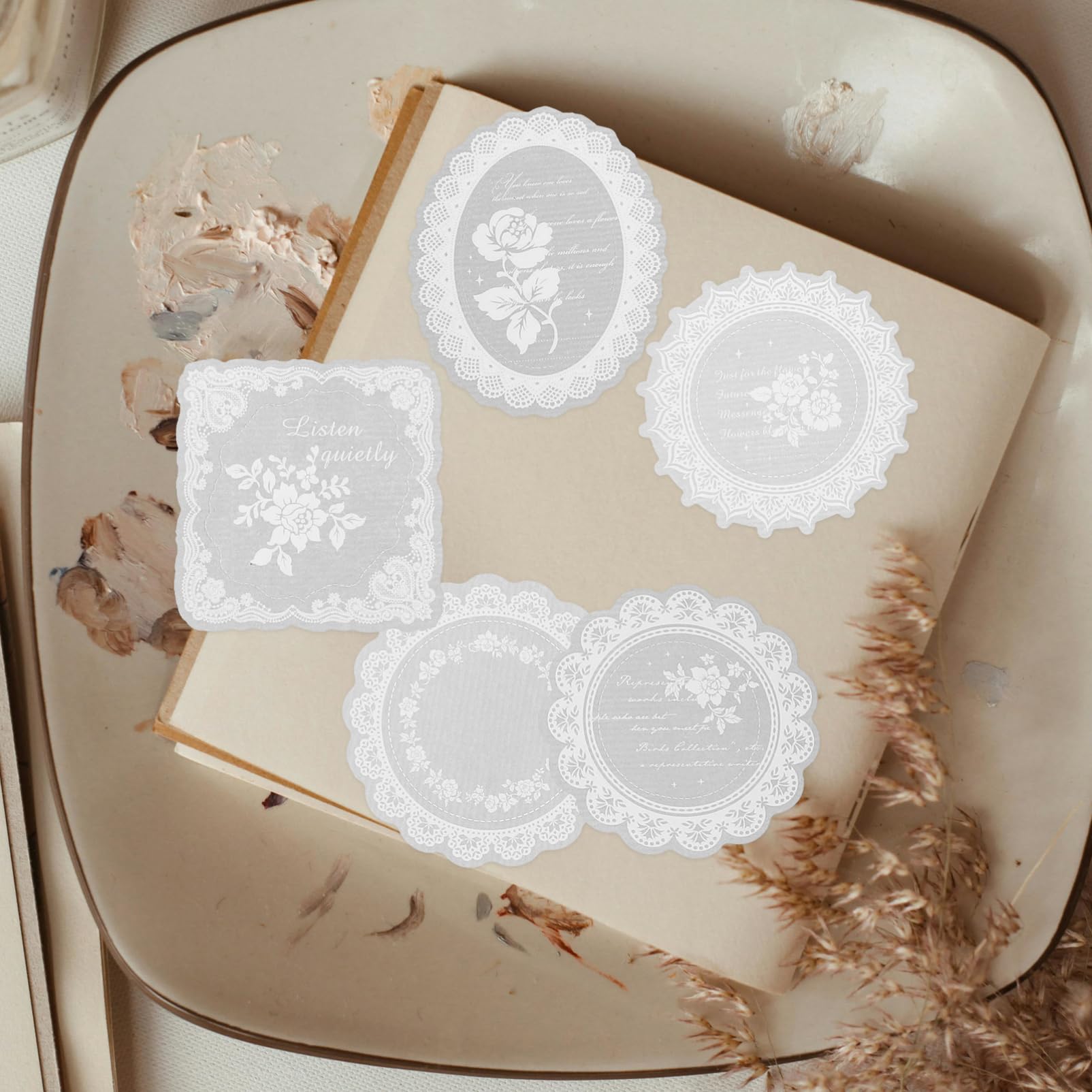 DOITOOL 3 Sätze Pet Scrapbook Lace Dekorative Aufkleber Hochwertige Papier Rückenaufkleber Für Scrapbooking Tagebuch Diy Projekte Fotoalben Und Karten Dekoration 100 Stück * 3