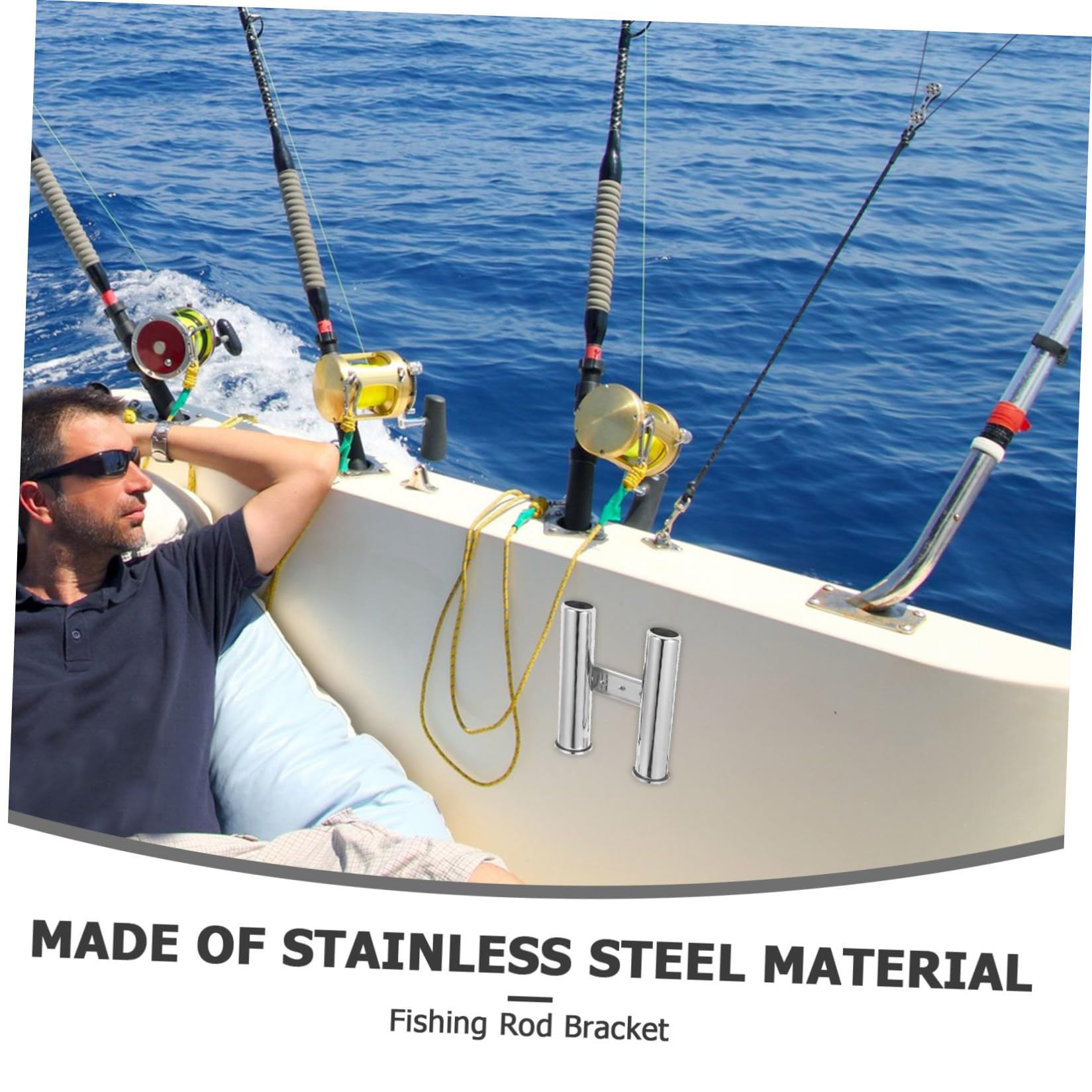Supporto Doppio per Canne da Metallo Inossidabile Argento, Porta Canna da Barca Robusto con Funzione di Drenaggio, per Pesca Sportiva Mare