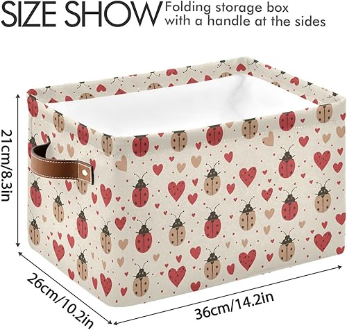 Miniatura 4 de Red Ladybug Heart Pattern closet bins durable canvas with Handles, extra large storage bins, cajas organizadoras, basket with handle 14.2x10.2x8.3 IN