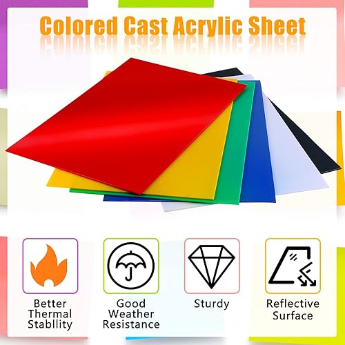 Miniatura 3 de 6 láminas acrílicas fundidas de colores de 8 x 12 pulgadas, panel no transparente, 113 pulgadas, 0.079 in de grosor, materiales de bricolaje para