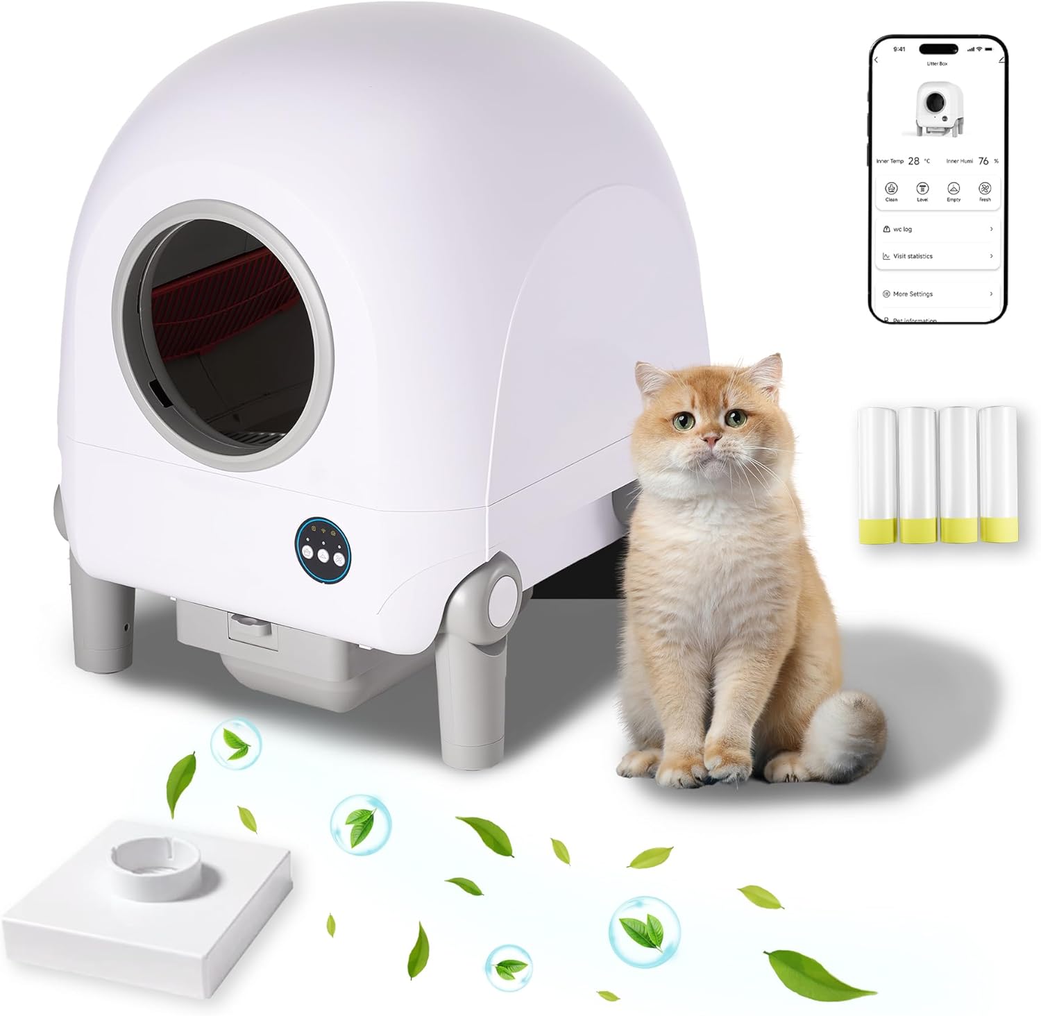 Self Cleaning Cat Litter Box, Large Automatic Cat Litter Box for Multiple Cats with APP Control 68L Large Event Space 4 Rolls Garbage Bags 1 Scent Box (Automatic Litter Box)