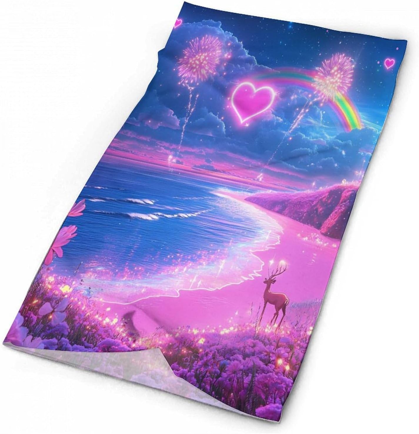 Rainbow 4th of July Fireworks Deer Face Cover Neck Gaiters for Men Women Sun Protection Mask Scarf Hiking Bandana