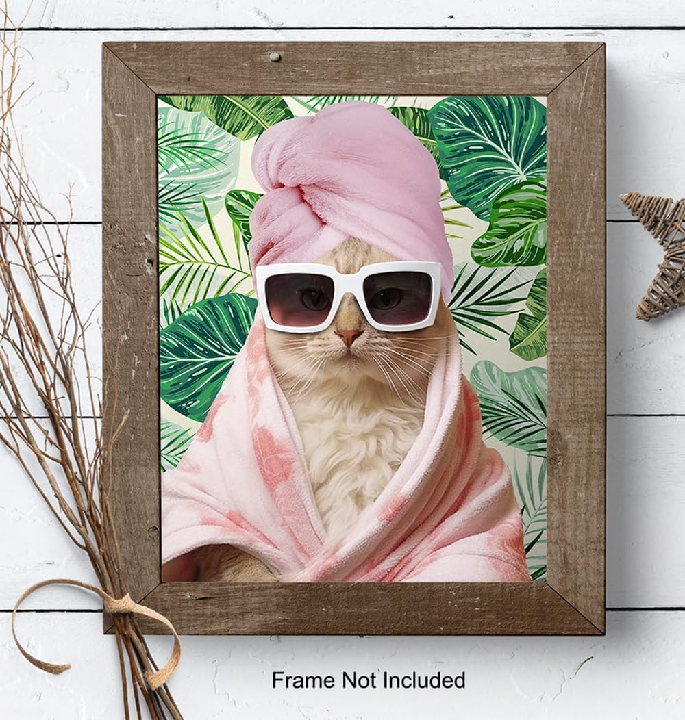Cat Bathroom Decor for Women - funny Cute Cat Wall Art & Decor - Pink Green Bathroom Accessories - small Bath Pictures Sign Decorations - Kitten Poster - Kitty Room Print - Bath Picture for Girls - Image 8