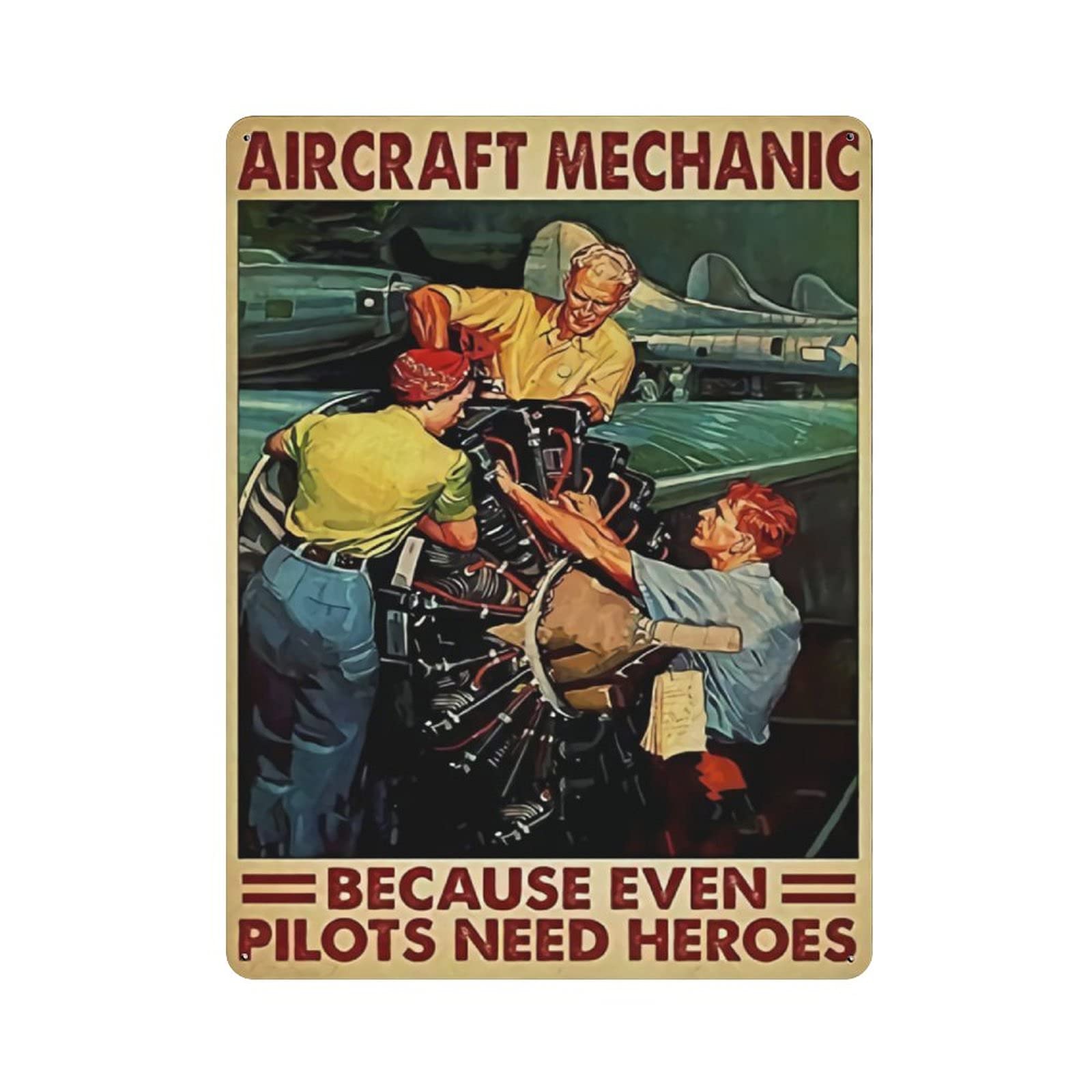 Lawenp Aircraft Mechanic Metal Signs, Fun Poster For Bar Kitchen Cafe Farmhouse Wall Decor 12X16 Inch