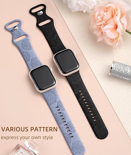 Vista 82 de Odbeai Correa deportiva de silicona suave con grabado floral compatible con Apple Watch de 1.496 pulgadas, 1.575 pulgadas, 1.614 pulgadas, 1.654