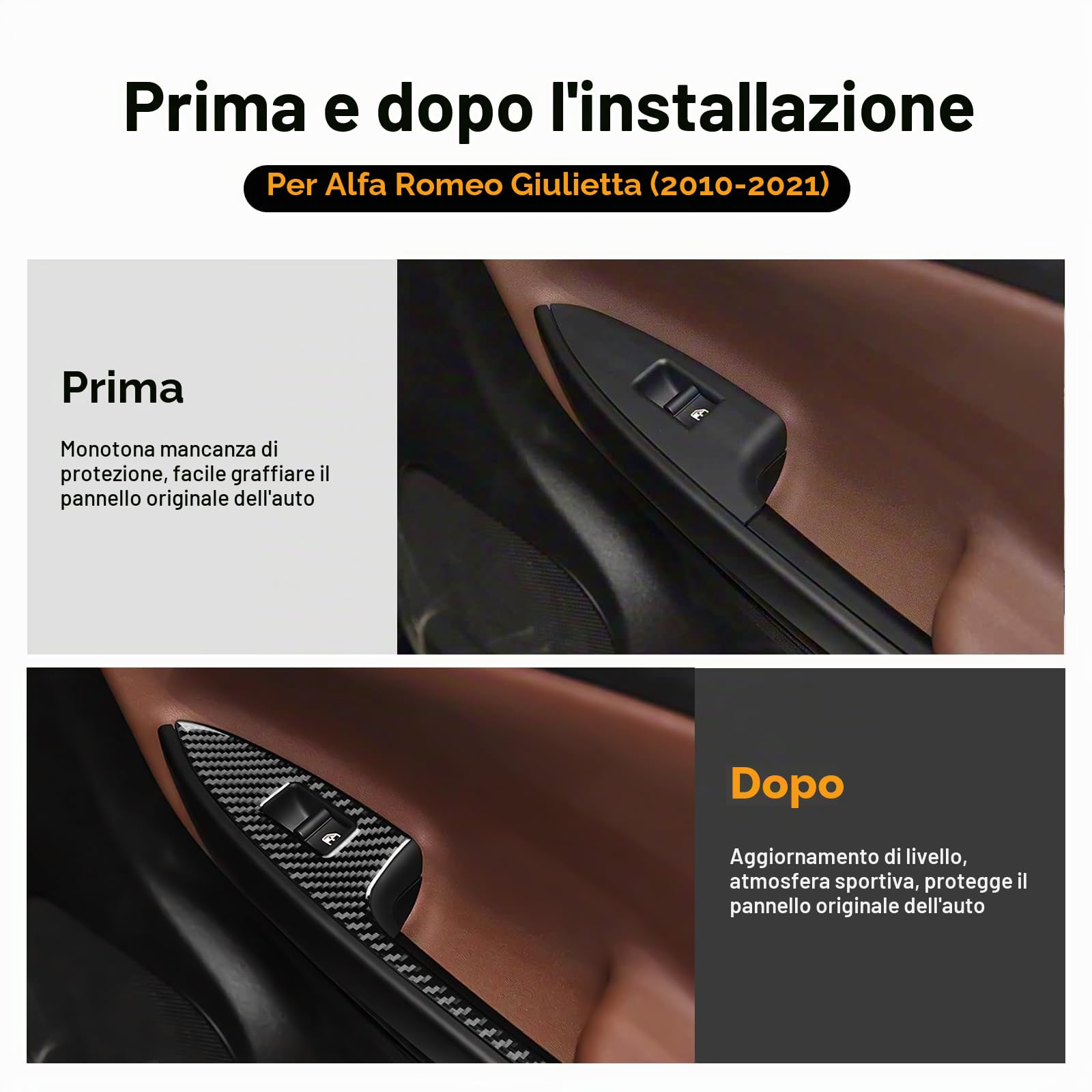 KUNGKIC Per Alfa Romeo Giulietta 940 2010-2021 Pannello di controllo auto in fibra di carbonio vetro finestra interruttore di sollevamento console adesivo decorativo accessorio interno (nero)
