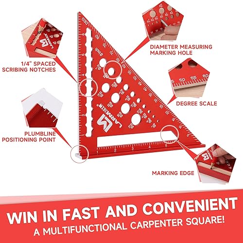 Miniatura 3 de Juego de herramientas cuadradas y carpintero, 7 pulgadas de aleación de aluminio cuadrado + 12 pulgadas de marco cuadrado combinado, regla cuadrada