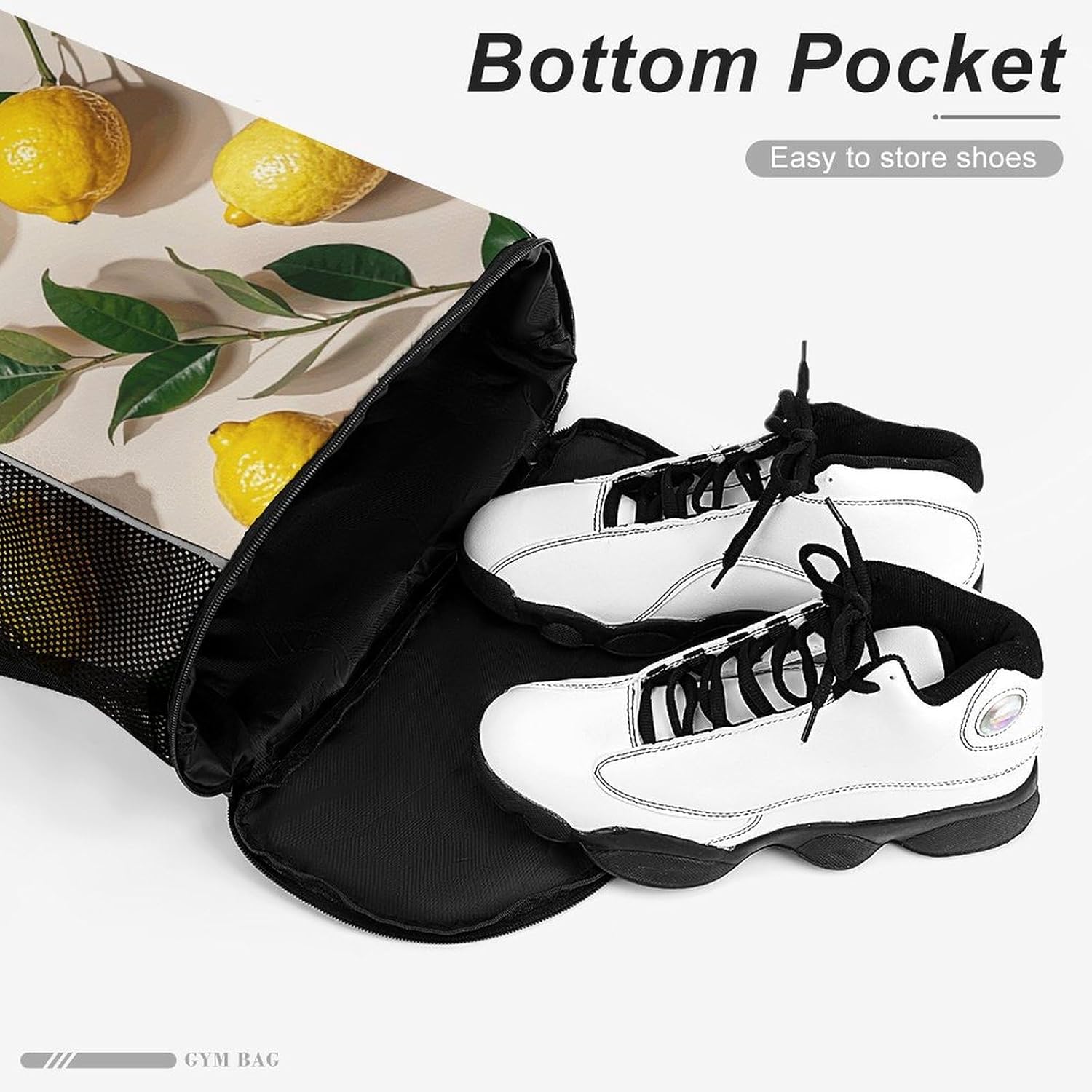 Small Gym Bag Lemon Pattern Printed Drawstring Gym Bag for Men Lightweight Waterproof Drawstring Backpack for Women with Shoe Compartment for Travel Tourism Work And Fitness