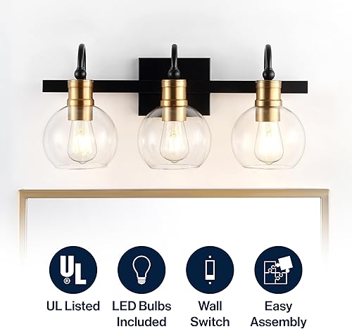 Miniatura 3 de JONATHAN Y JYL3528A Marais 21.5" 3 luces de hierro  vidrio rústico vintage LED de vanidad industrial bohemio 2700K LED 4W bombillas entrada