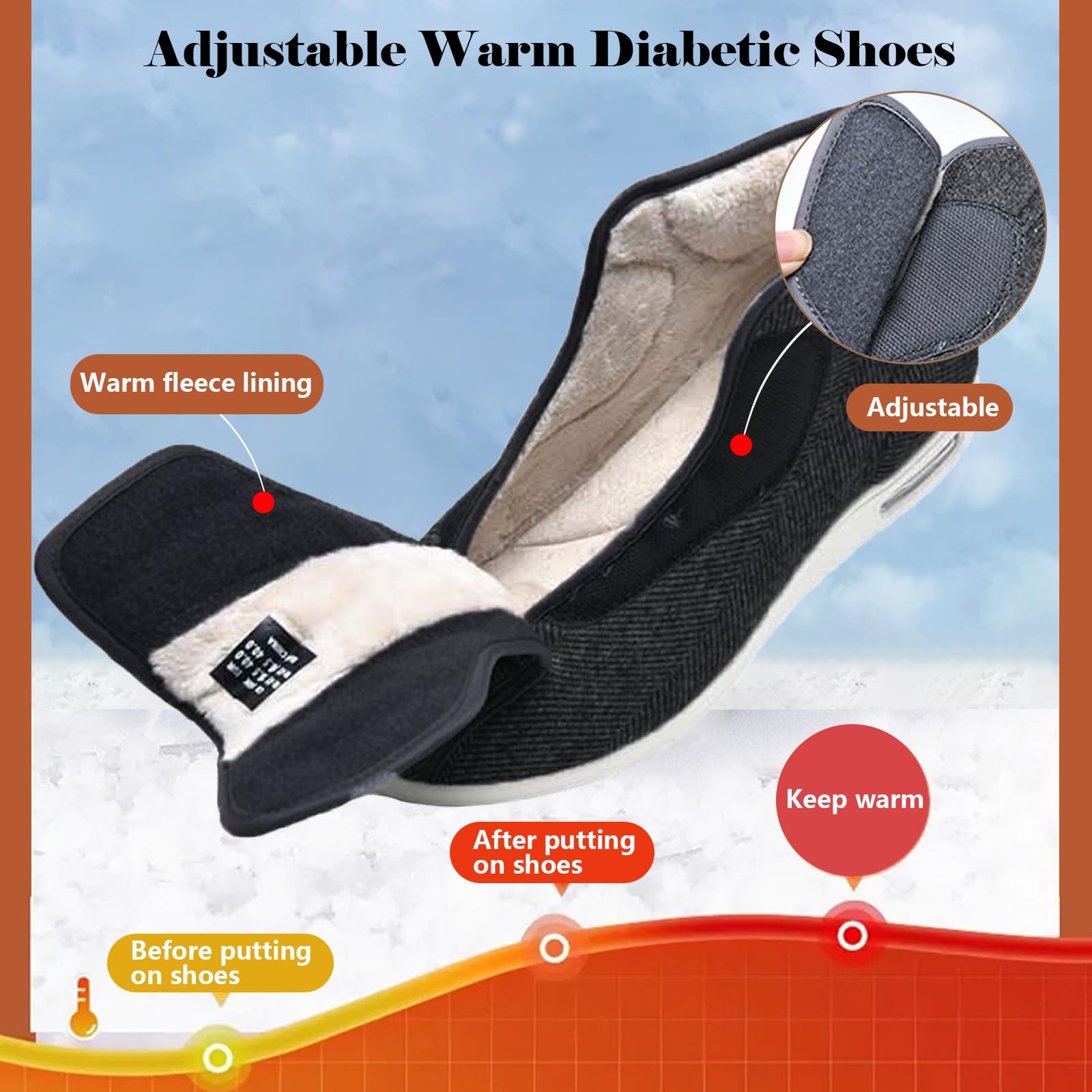 bumuam Męskie buty dla diabetyków damskie regulowane bardzo szerokie buty unisex zimowe ciepłe przytulne ortopedyczne buty do chodzenia dla osób starszych