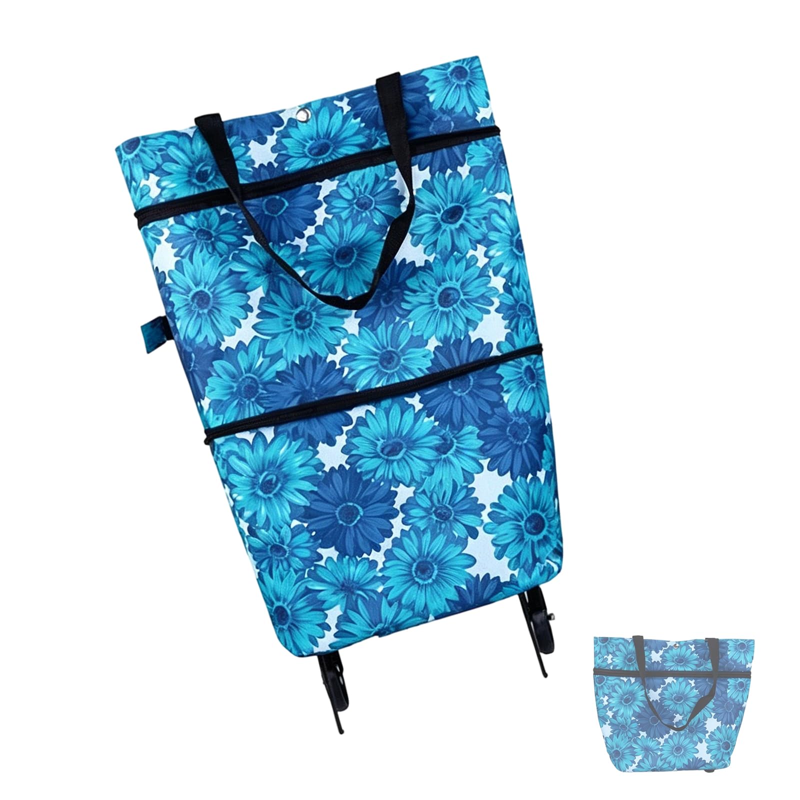 Reusables Grocery Bag on, Large Capacity Foldable Rolling Toted Bag Shopping Trolley with Snaps Closure Rolling Toted