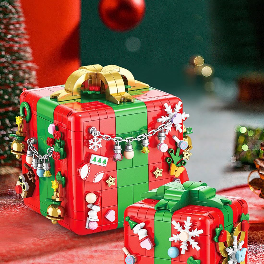 Scatola sorpresa di Natale blocchi di costruzione se con luci e