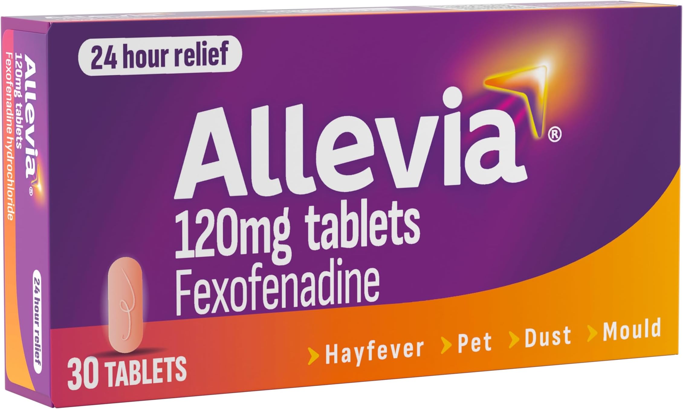 Hayfever Allergy Tablets, Prescription Strength 120 mg Fexofenadine, 24hr Relief Acts Within 1 Hour, Including Sneezing, Watery Eyes, Itchy and Runny Nose, 30 Tablets