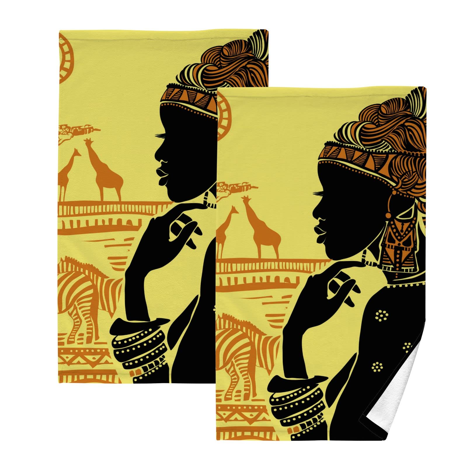 YOUJUNER 2 Piece Cotton Towel Set African Black Woman Hand Towel Face Towels Bath Towels Washcloths Fingertip Decorative Towels