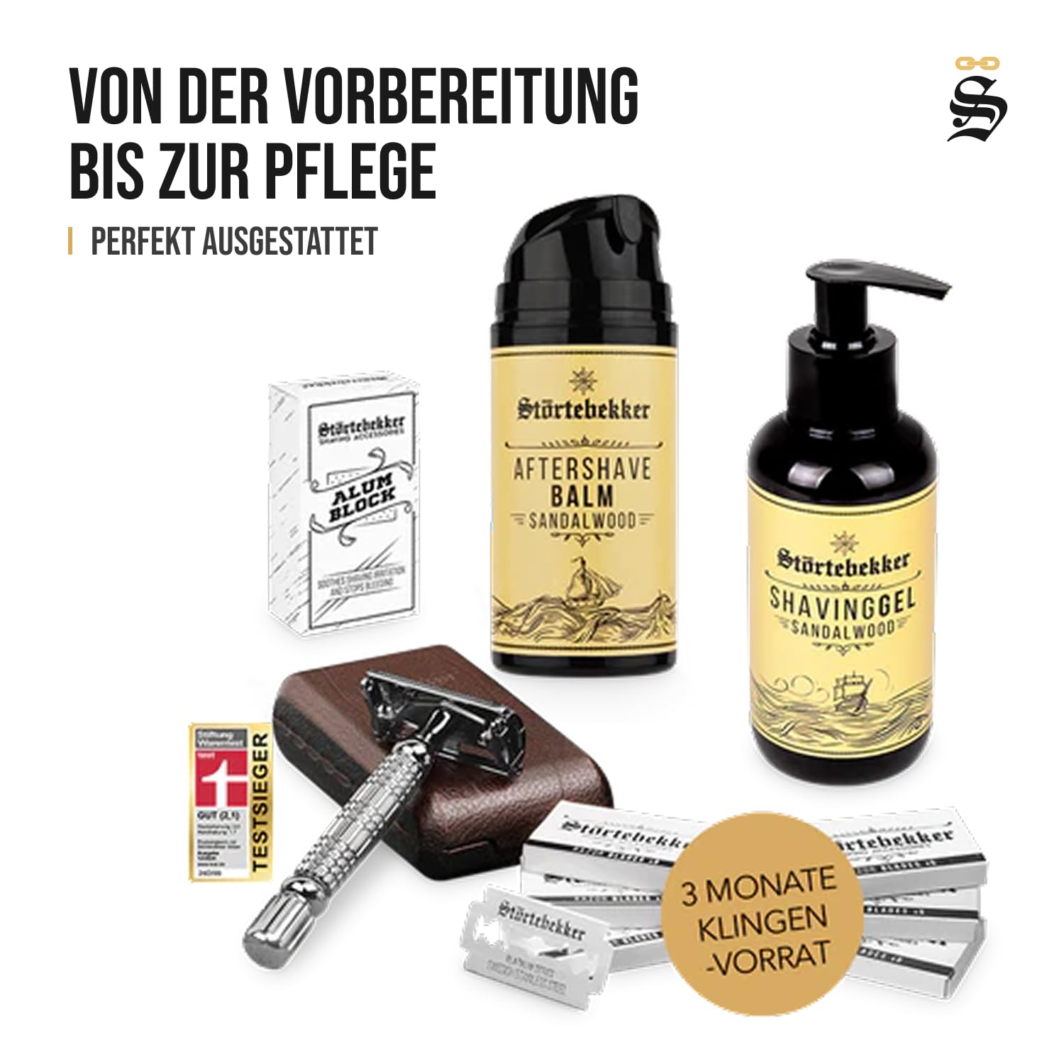 Störtebekker® Premium Rasierhobel Herren Hamburg - Rasierset mit 10 Rasierklingen & Leder-Etui - Nassrasierer Herren inkl. Reise-Etui mit Spiegel - *TESTSIEGER* Stiftung Warentest (12/2024)