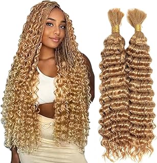 #27 Blonde Human Braiding Hair for Boho Braids Deep Wave Bulk Human Hair for Braiding Blonde 2 Bundles Total 100g 24 Inch No Weft Brazilian Virgin Hair
