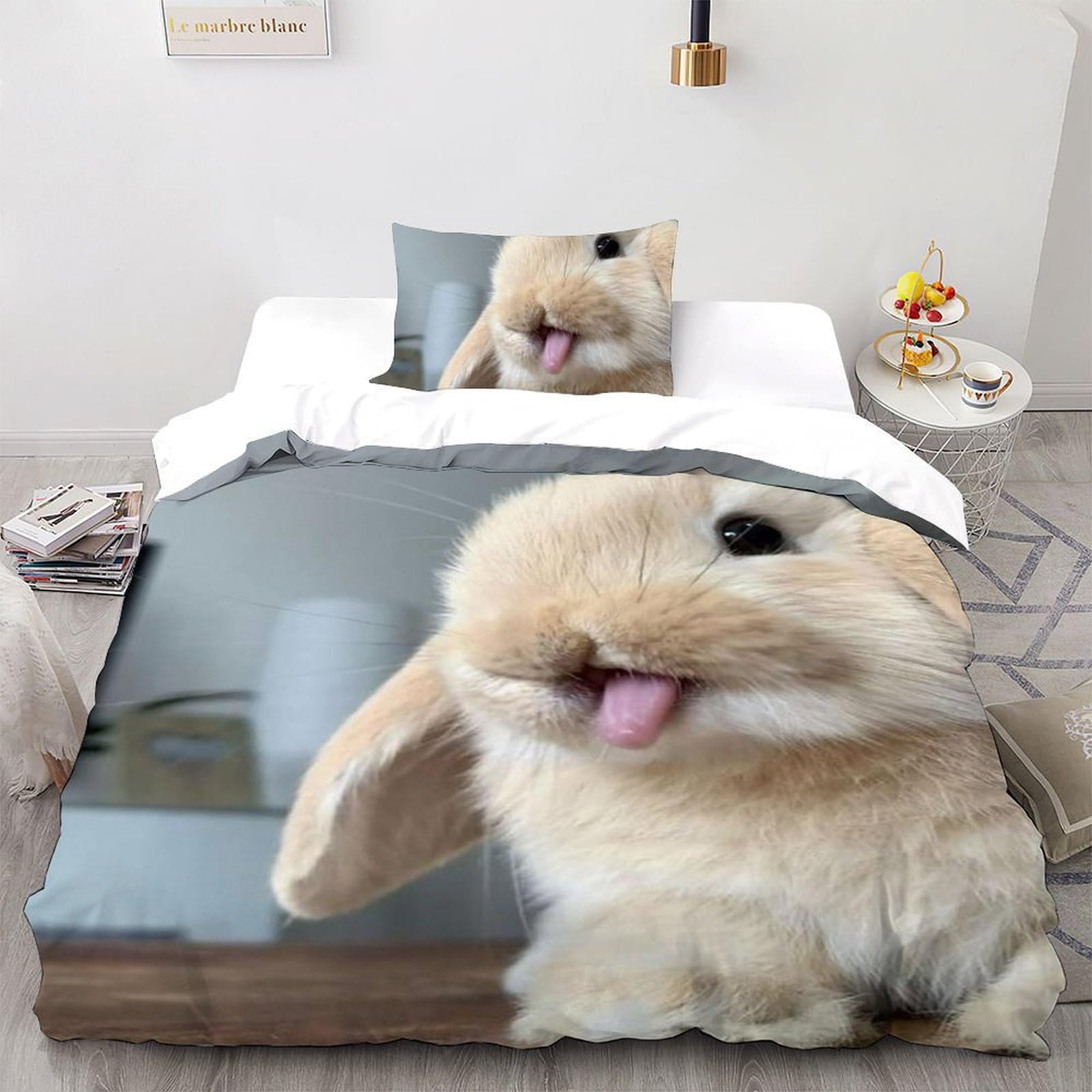 Housse de couette single lapin microfibre 135x200cm