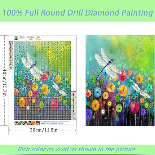 Miniatura 5 de HSENJT Kit de pintura de diamante 5D para bricolaje, libélula, flores de diente de león, arte de diamante para adultos, arte de pintura de diamante