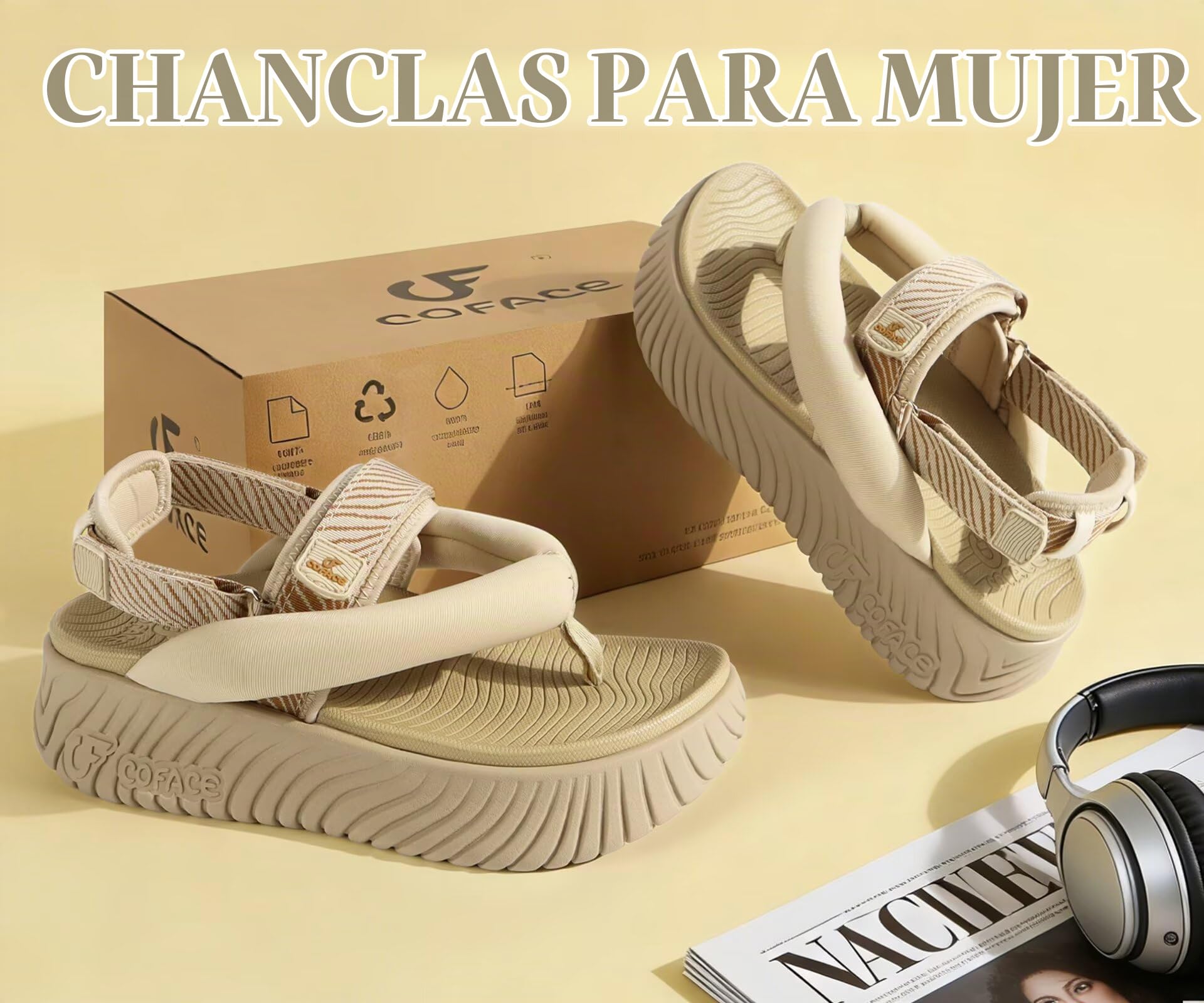COFACE Ortopedicas Sandalias Trekking Mujer Comodas Caminar Deportivas Sandalias Senderismo Verano Playa Piscina Elegantes Plataforma Chanclas Ajustables Ligera Fascitis Plantar Chancletas