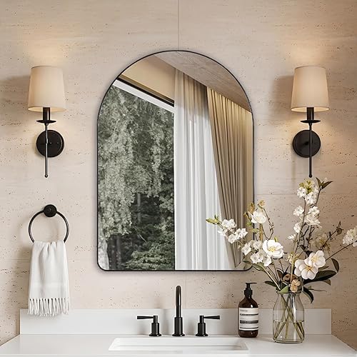 ANDY STAR Arched Mirror, 20 x 28 Inch Black Wall