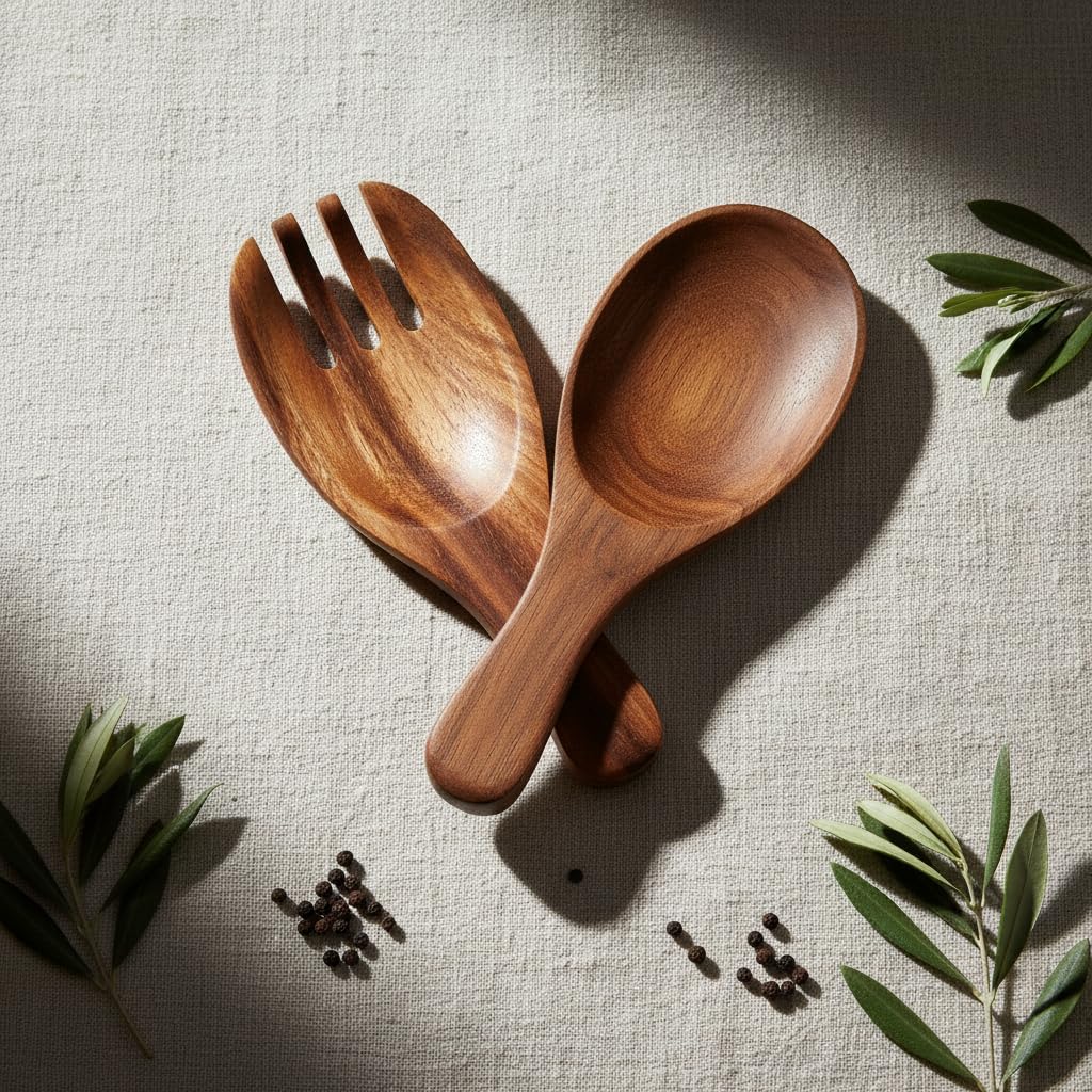 Woodard & Charles Acacia Wood Salad Hands Servers, 7 3/8" x 3 1/8"