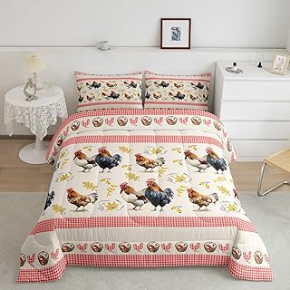Feelyou Rooster Decor Comforter Twin Size with 1 Pillow Case Geometric Comforter Set Geometry Bedding Set Farm Animal Quilted Duvet Set for Boys Girls Kids Adults