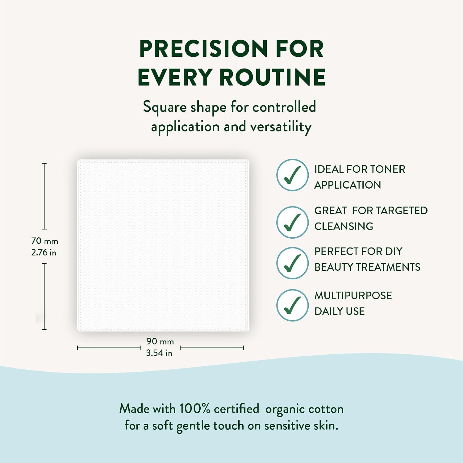 Organyc 100% Certified Organic Cotton Squares, 50 Count, Clinically-Proven for Sensitive Skin, Cotton Pads for Face Cleansing, Toner and Makeup Removal