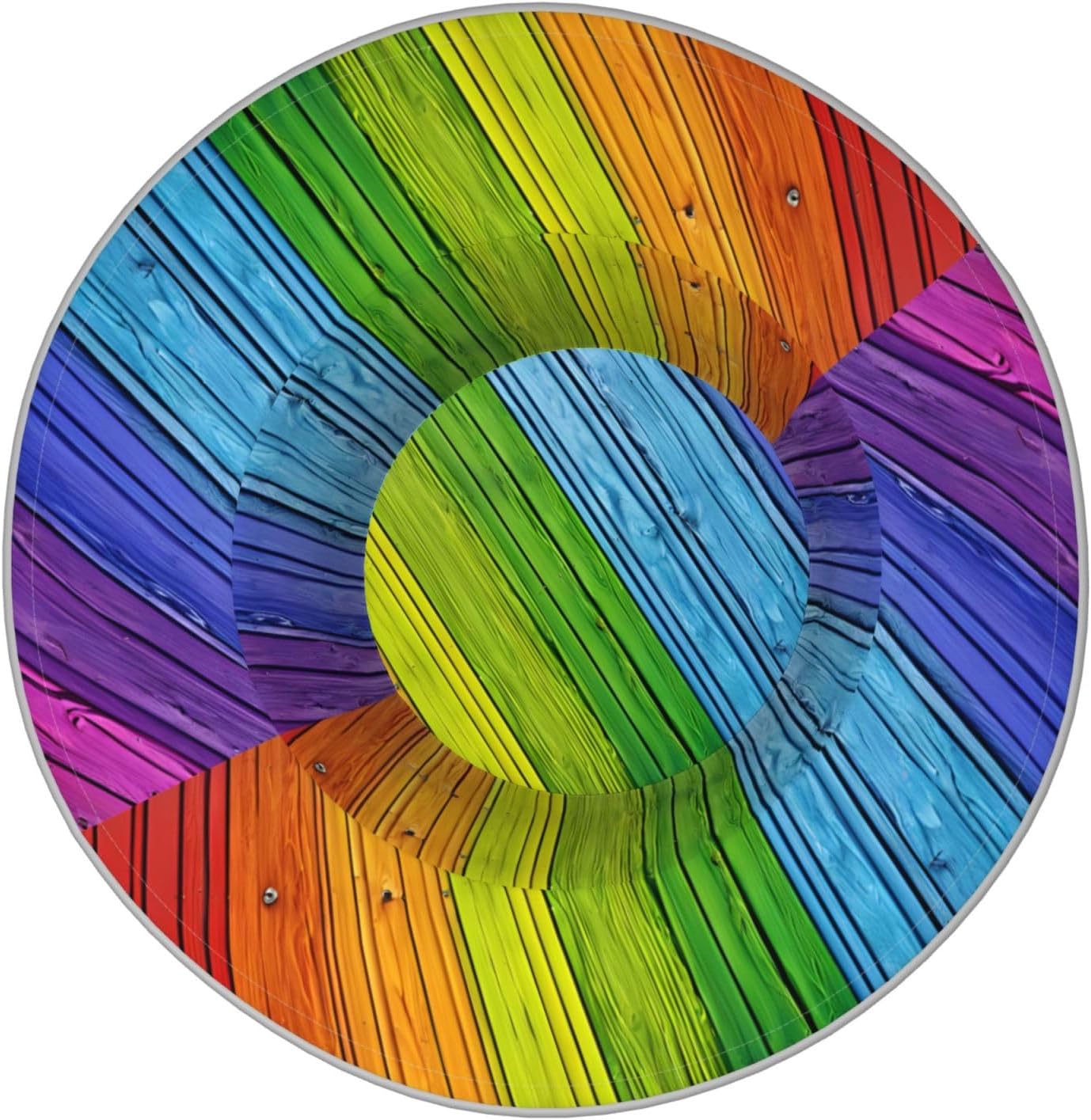 (Rainbow Colored Wood Background) Reflective Reversible Bucket Hat Foldable Breathable Stylish Two-Way Wear for Outdoor Travel Daily Activities