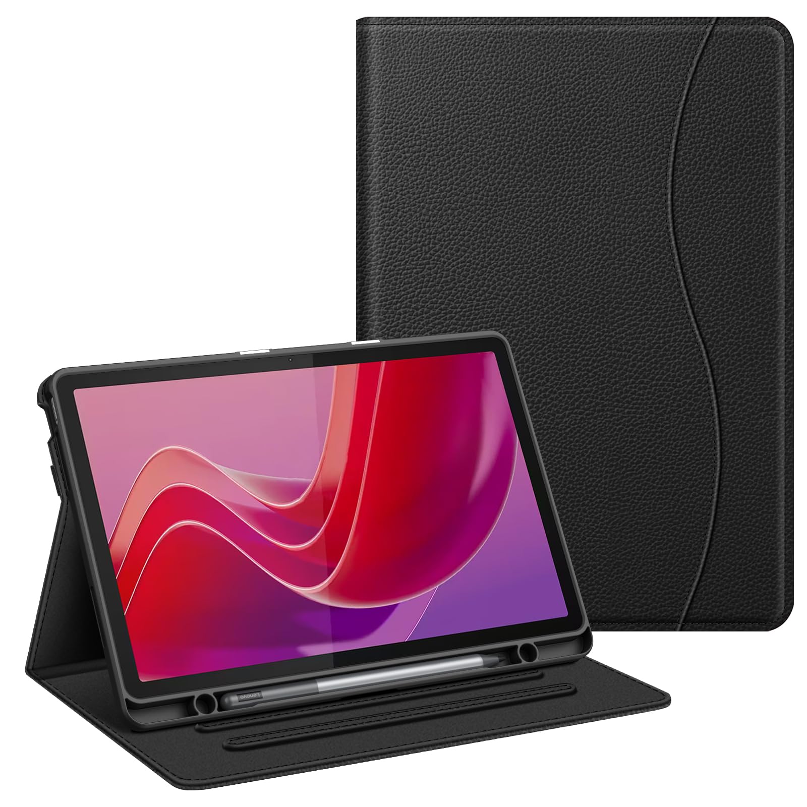 Fintie Hülle mit Stifthalter für Lenovo Tab M11 (TB330) 11 Zoll 2024, Soft TPU Rückseite Gehäuse Schutzhülle mit Dokumentschlitze und Multi-Winkel Ansicht, Nicht für Lenovo Tab P11 11 Zoll, (Schwarz)