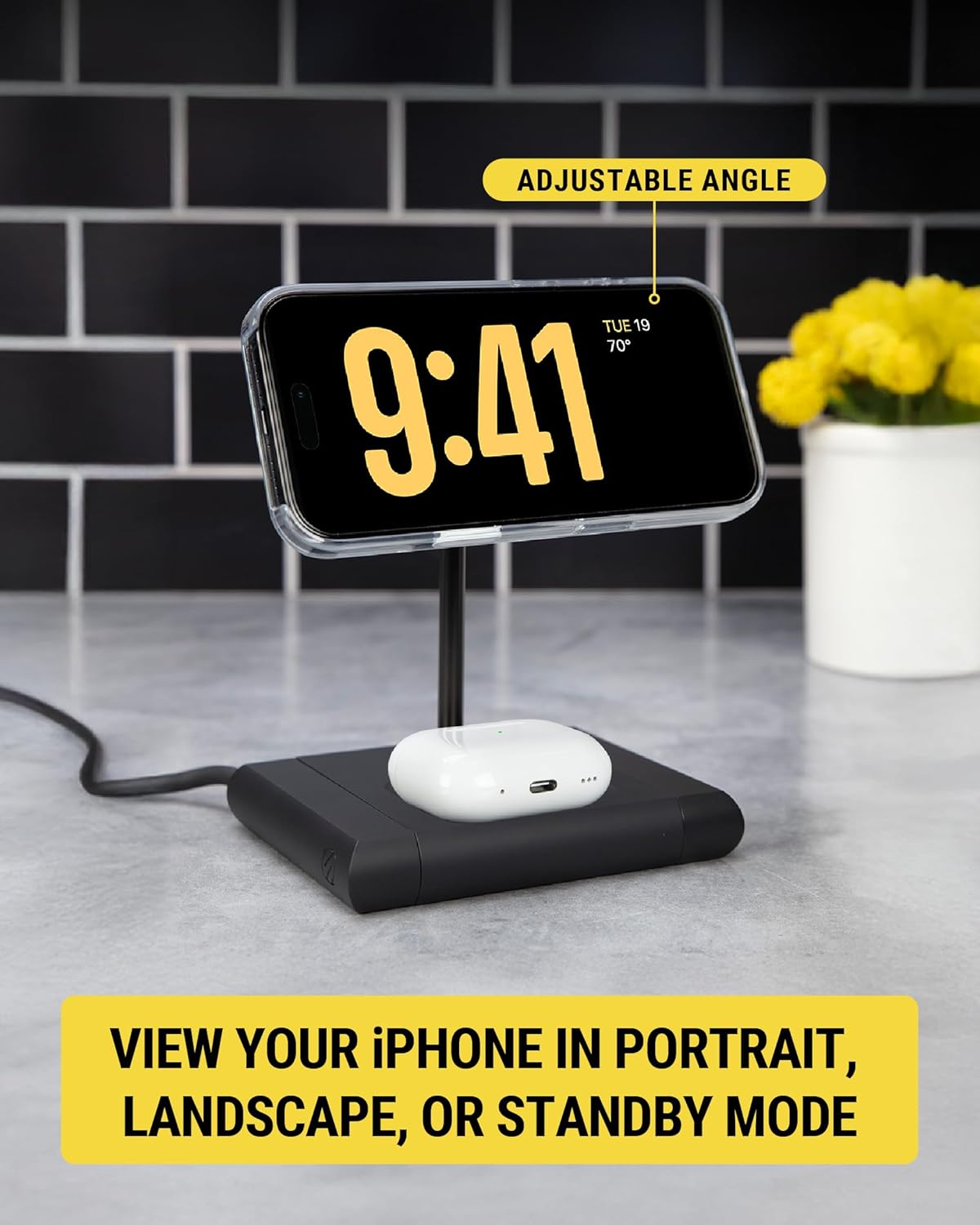 Scosche BaseLynx 2.0 2-in-1 Fast Charging Station, 15W Qi2 MagSafe Charger Stand and 5W Wireless Charging Pad for AirPods, Phone Charger Compatible with Apple iPhone 16/15/14/13/12 Samsung S25, Black - Image 3