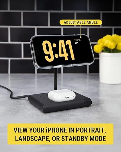 Miniatura 3 de Scosche BaseLynx - Estación de carga rápida 2.0 2 en 1, soporte de cargador MagSafe Qi2 de 15 W y almohadilla de carga inalámbrica de 5 W para