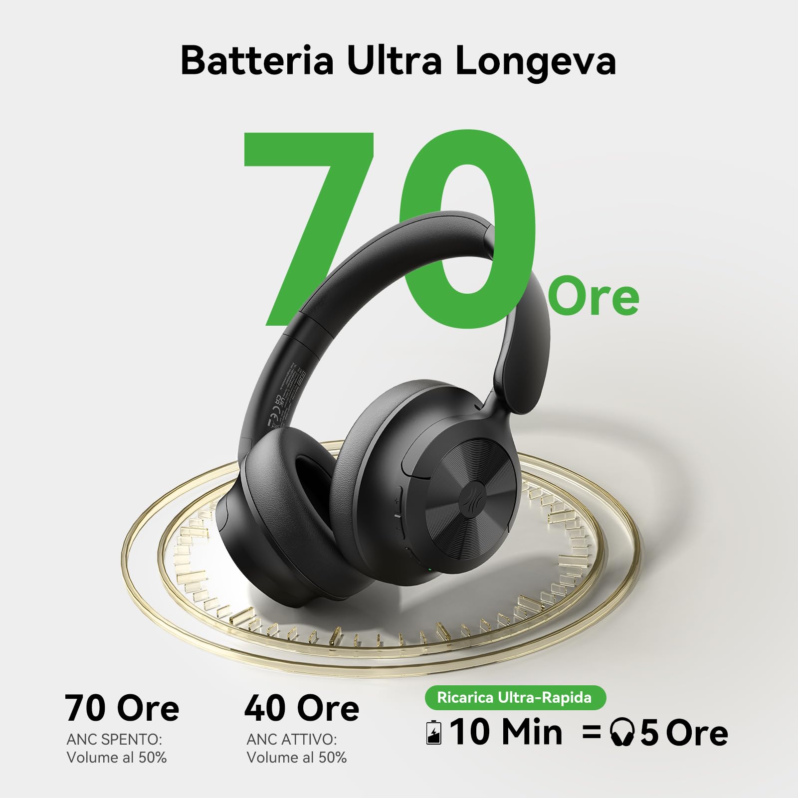OneOdio Focus A1 Pro Cuffie On-Ear Wireless con Cancellazione Attiva del Rumore Ibrida, Ultra Leggere 200G, Batteria da 70 Ore con Ricarica Rapida, Bluetooth 6.0, Chiamate Nitide, Portatili Leggere