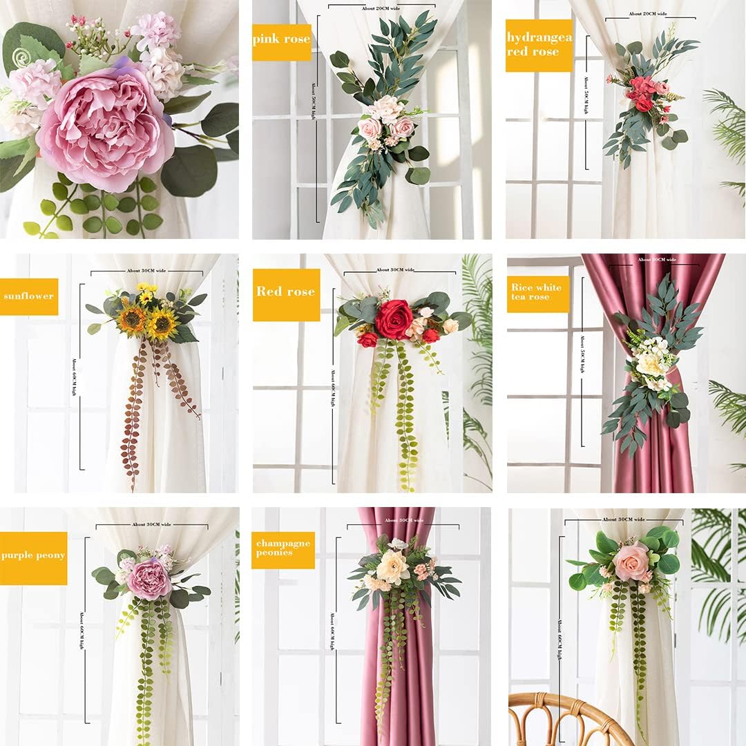 Curtain Holdbacks, 2 Pack Fabric Flower Curtain Tiebacks Artificial Flower Curtain Holdbacks Window Draperies Holder Window Treatment Decoration Style 7 Hydrangea Red Roses(Style 2 Pink Roses)