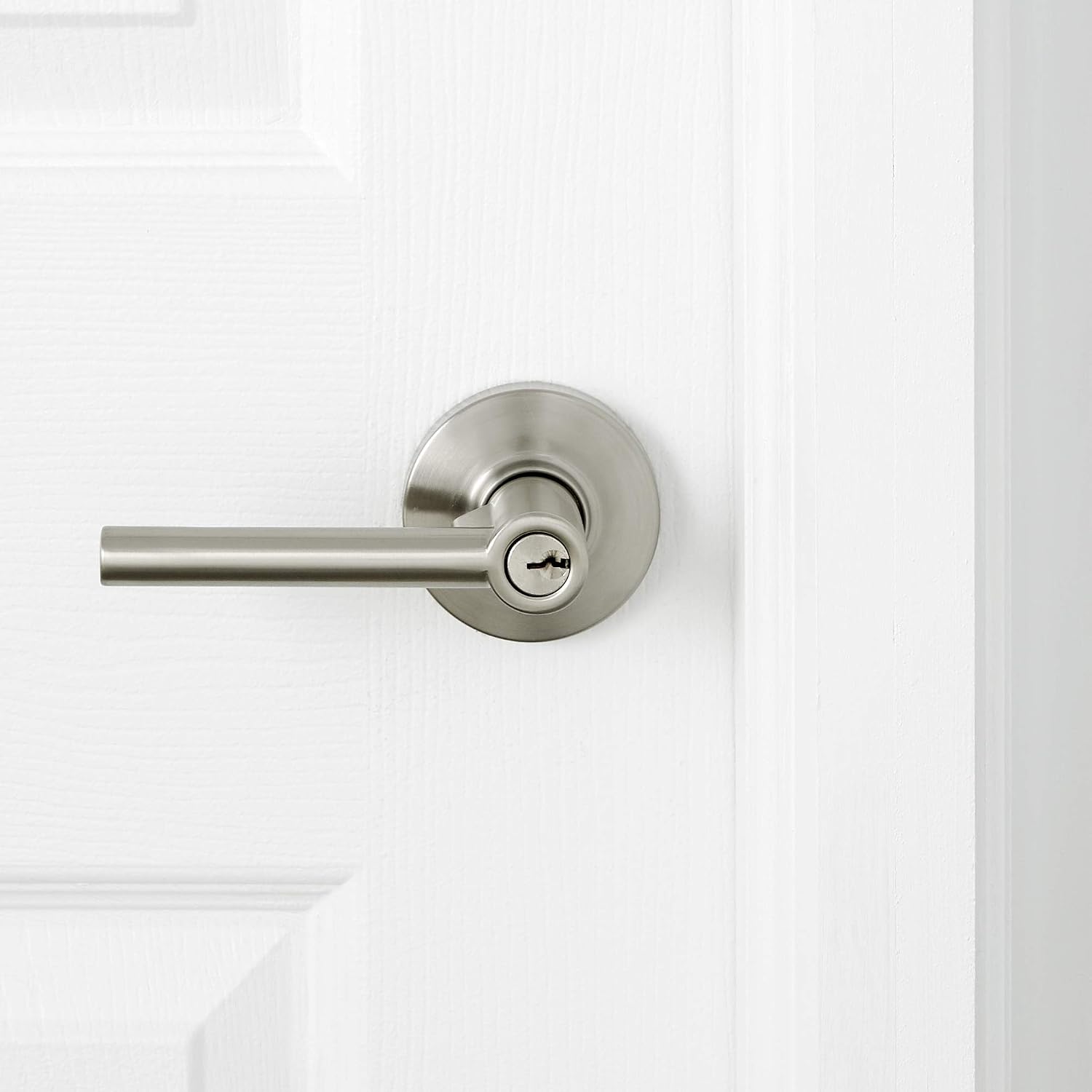 Delaney Hardware RD Entry Door Lock, Fits Door 1-3/8 to 1-3/4 in. Thick, Satin Nickel Finish – Reversible Left/Right-Handed Front Door & Garage Door Lever – Easy to Install Door Lock