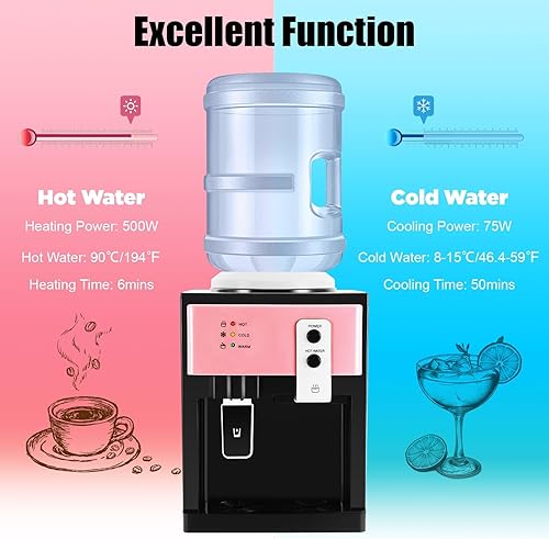 Miniatura 4 de Dispensador de enfriador de agua caliente y fría para botella de 5 galones, dispensador de enfriador de agua de carga superior con 3 ajustes de