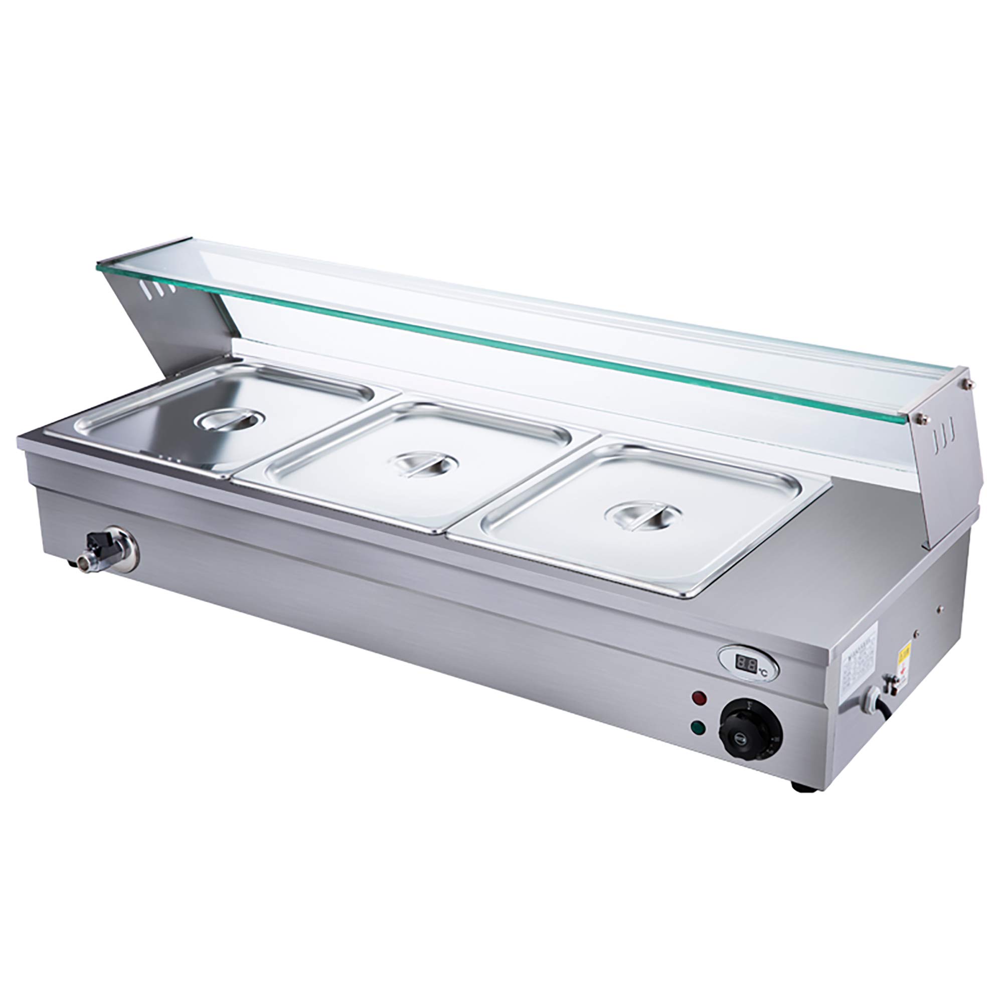Scaldavivande Elettrico Professionale da 2000 W per Buffet, scaldavivande Elettrico da banco, Tavolo a Vapore da 86-185℉ con coperchi per ristoranti