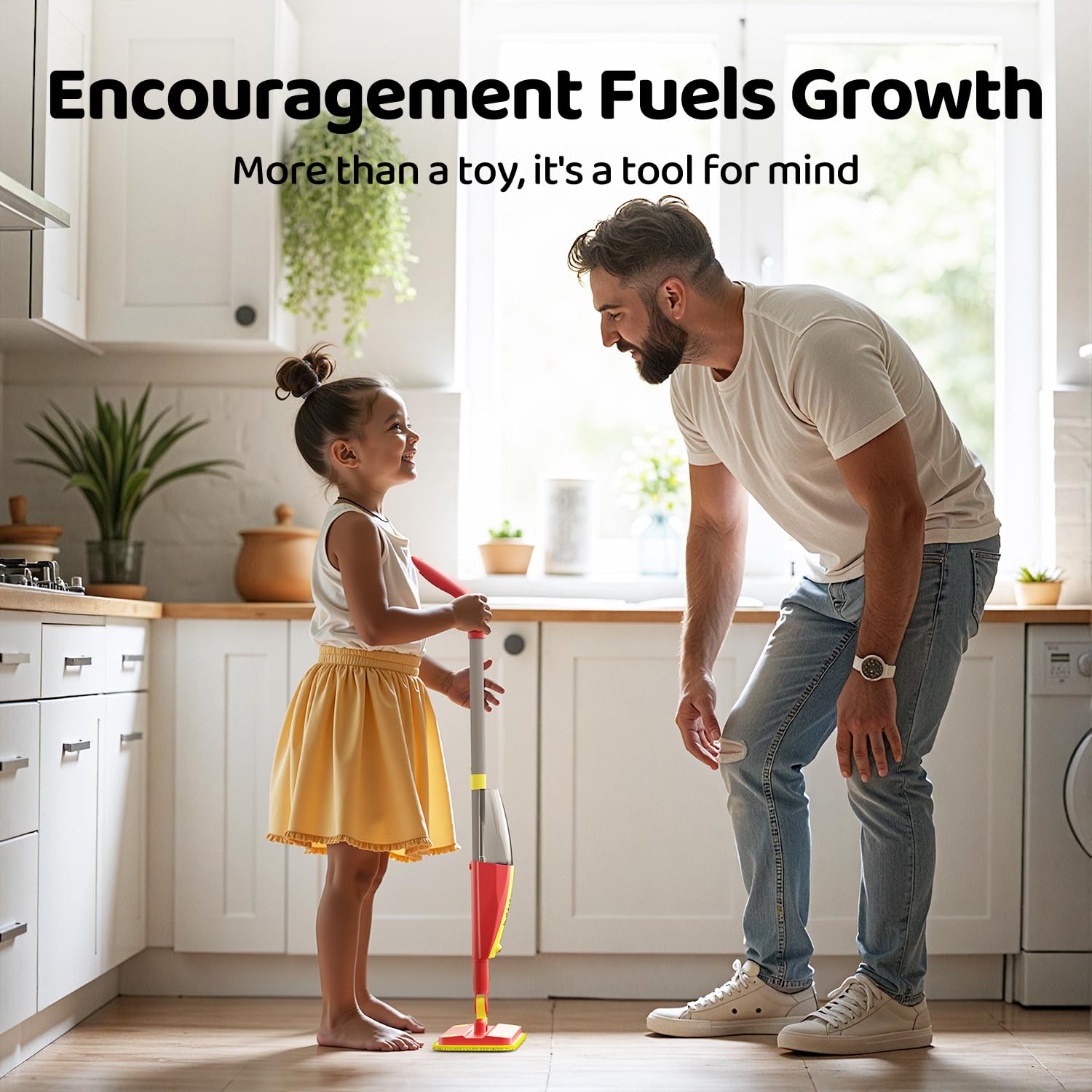 Xlife Toy Spray Mop for Kids - Pretend Play Housekeeping Toys for Ages 4-8-Red