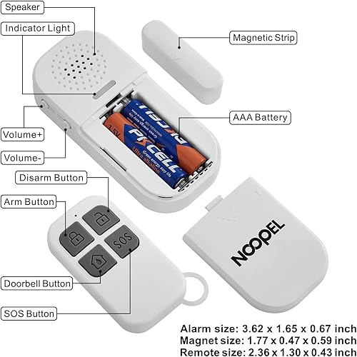 Miniatura 4 de Alarma de puerta con control remoto, paquete de 2, sensores de alarma de ventana de 130 dB para seguridad de los niños, timbre de puerta para