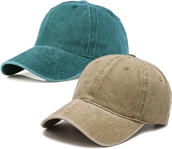 2 PCs Washed Plain Baseball Cap - Retro Adjustable Cotton Hat, Vintage Unstructured Golf Dad Cap for Men Women