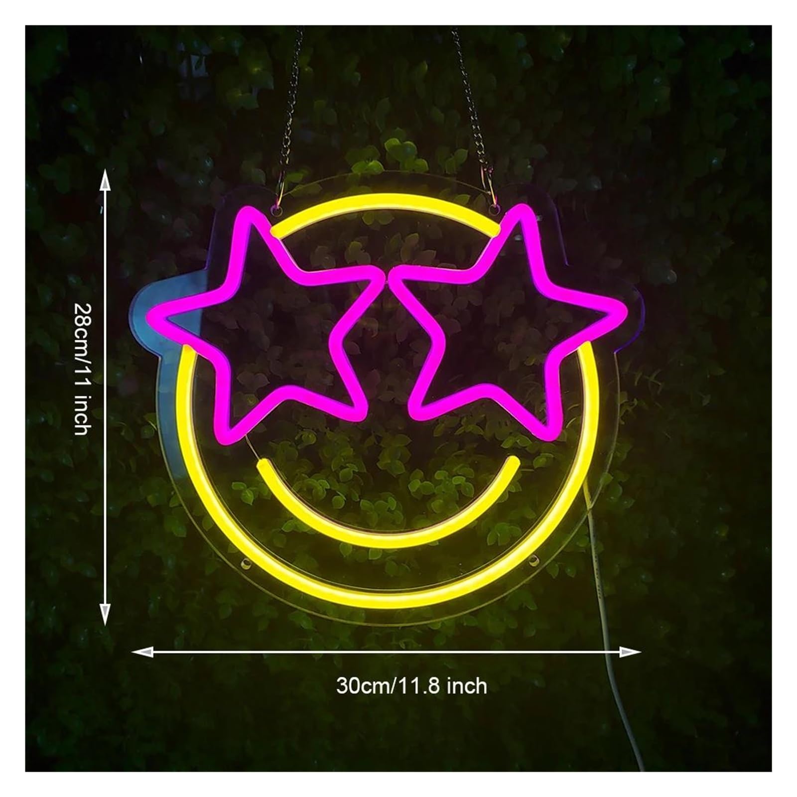 XENITE Luces Art Decoration Christmas Letrero De Neón Con Cara Sonriente De Estrella, Luz Alimentada Por USB Para Fiestas, Salas De Juegos, Decoración De Pared Para Habitación Infantil, 28cmх30cm