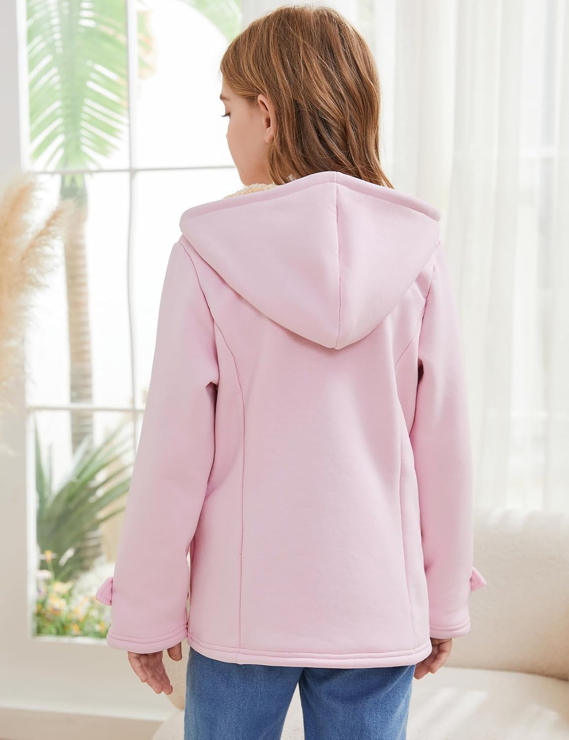 Flygo Girls Fleece Jacket Sherpa Lined Hoodie Horn Button Duffle Coat Warm Winter Coats Jackets (5-14 Years) - Image 6