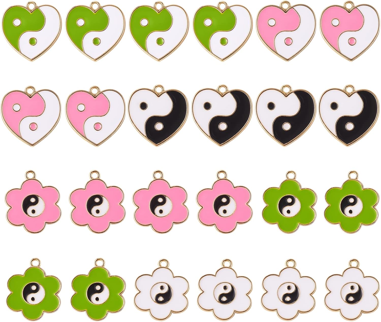 24 Pcs Flower with Heart Enamel Charm Yin Yang Pattern Alloy Enamel Pendants for Jewelry Necklace Bracelet Earring Making Crafts