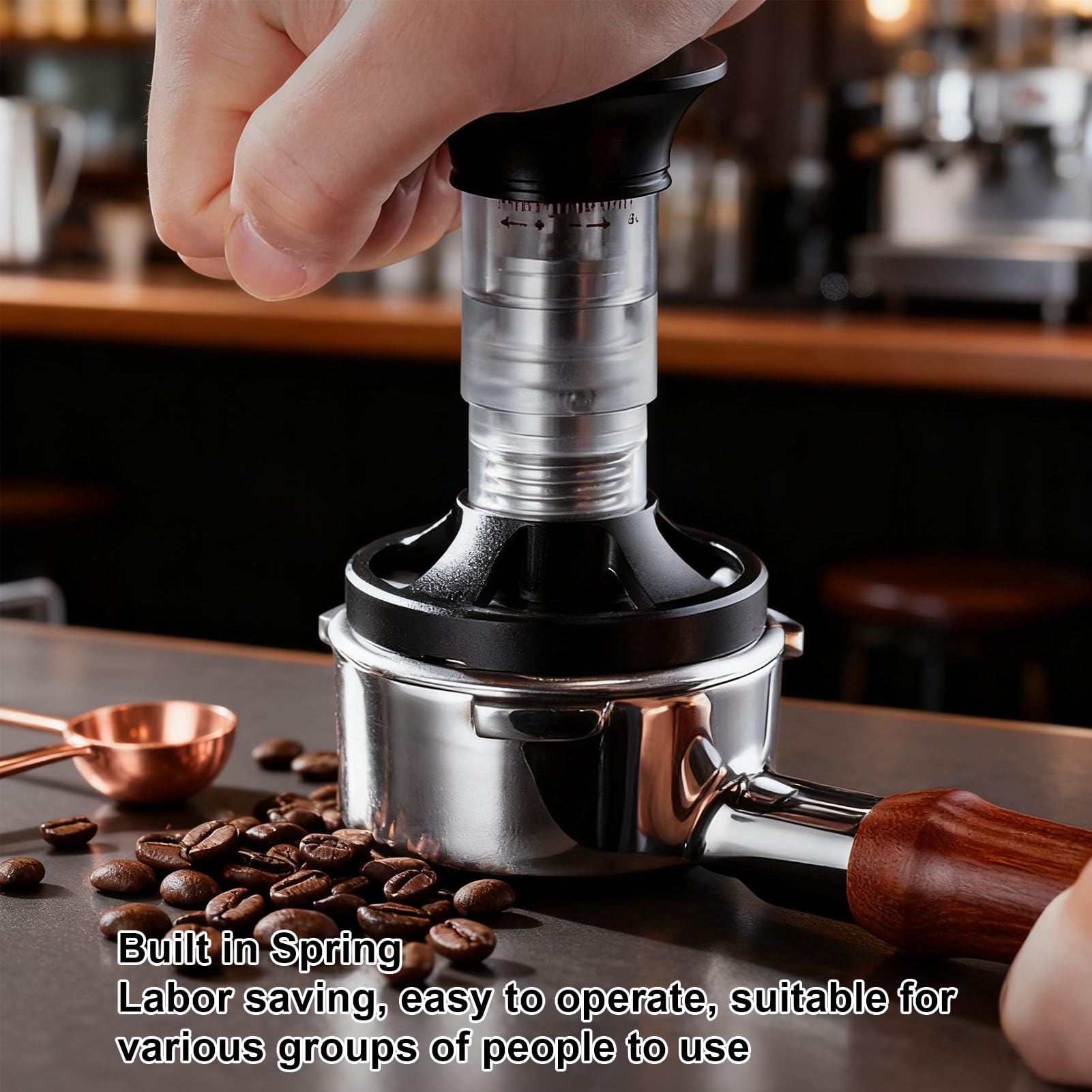 Zerodis Kaffee-Tamper 58 Mm, Federbelasteter Tamper mit Edelstahl-Wellenbasis für Barista-Kaffeezubehör zu Hause