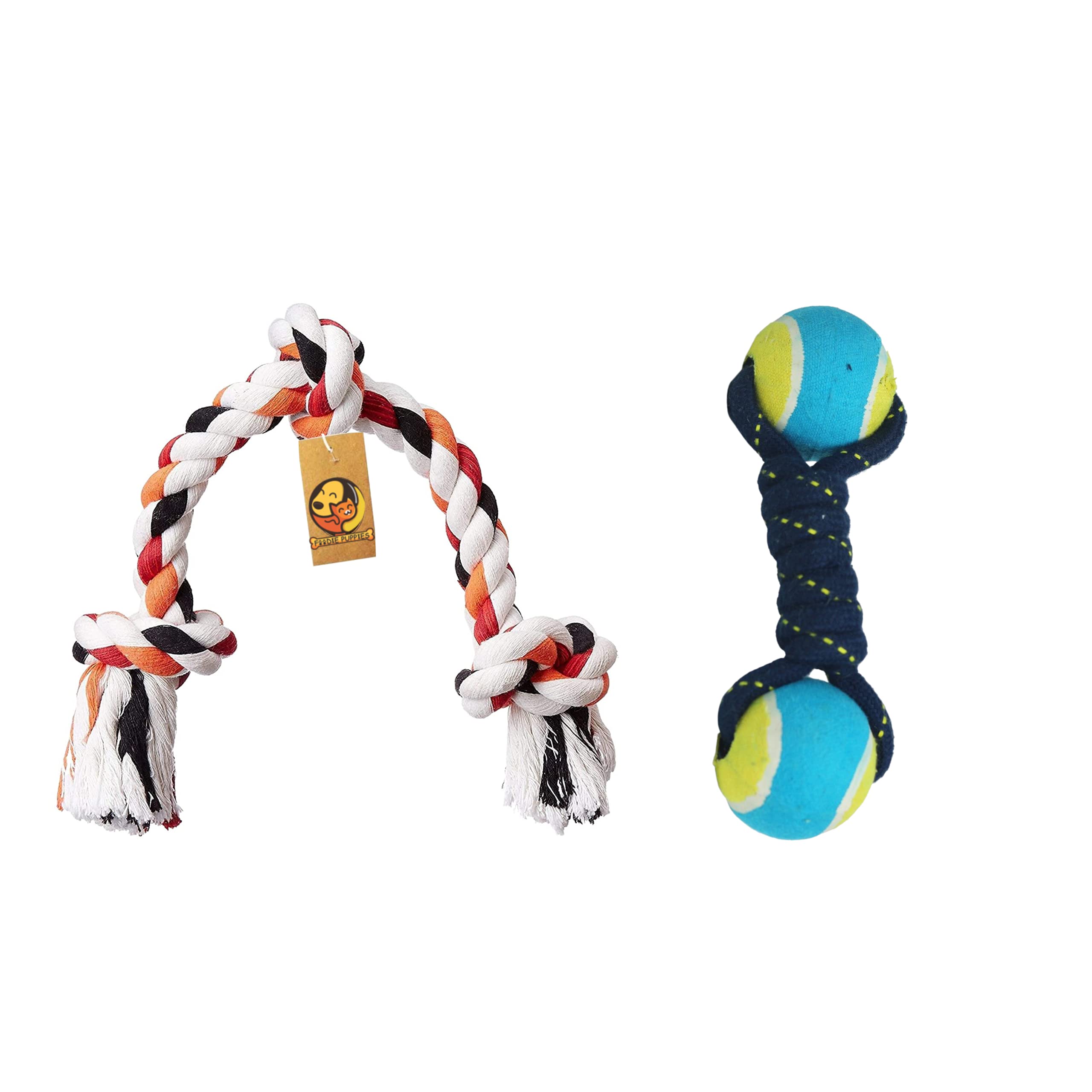 Foodie Puppies Durable Cotton Rope Chew Toy Combo - Dual Tennis - 3Knot Rope (Color May Vary) | Chewing, Teething, and Training for Small to Medium Size Dogs and Puppies (B092W2K4G2) Amazon Price History, Amazon Price Tracker
