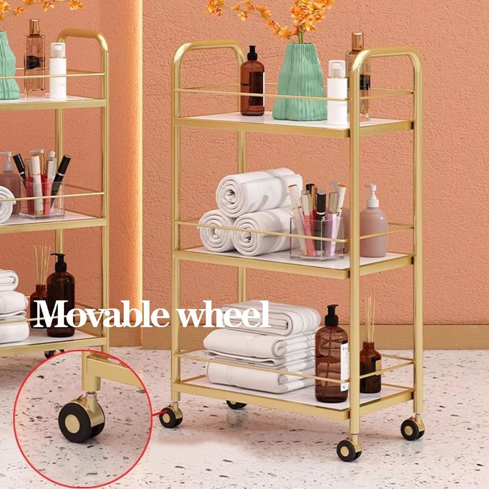 Carro de Libros Estantes de Almacenamiento Carro utilitario con Ruedas, estantería móvil de 3 Niveles Carro de Archivos con Ruedas de Metal para Oficina, Dormitorio, Aula, Biblioteca, Sala d