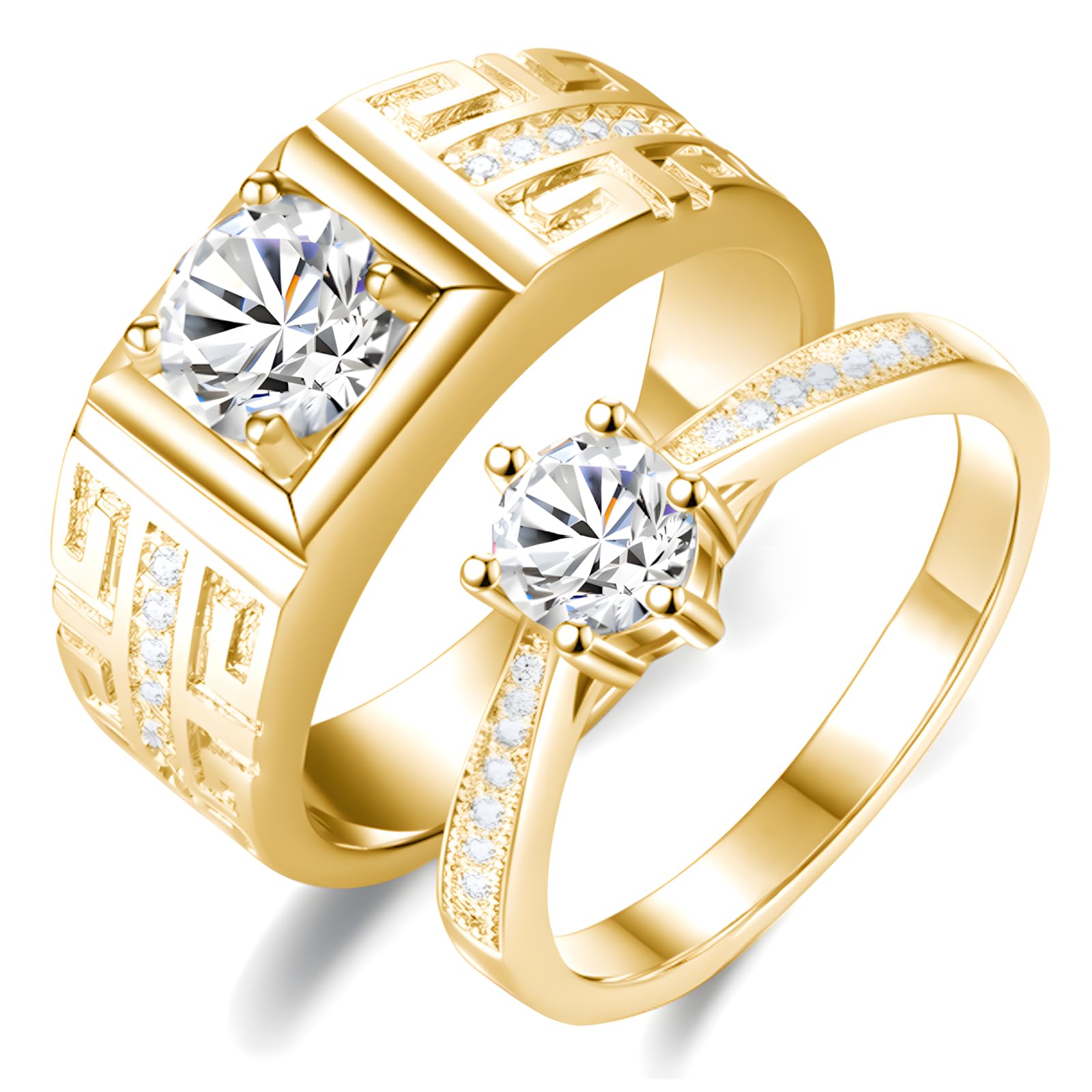 S925/10K 14K 18K Gold Couple Ring Sets, Round Cut Moissanite Couple Wedding Rings Set for Men and Women, Customized His and Hers Matching Promise Bands Engraving for Anniversary Engagement