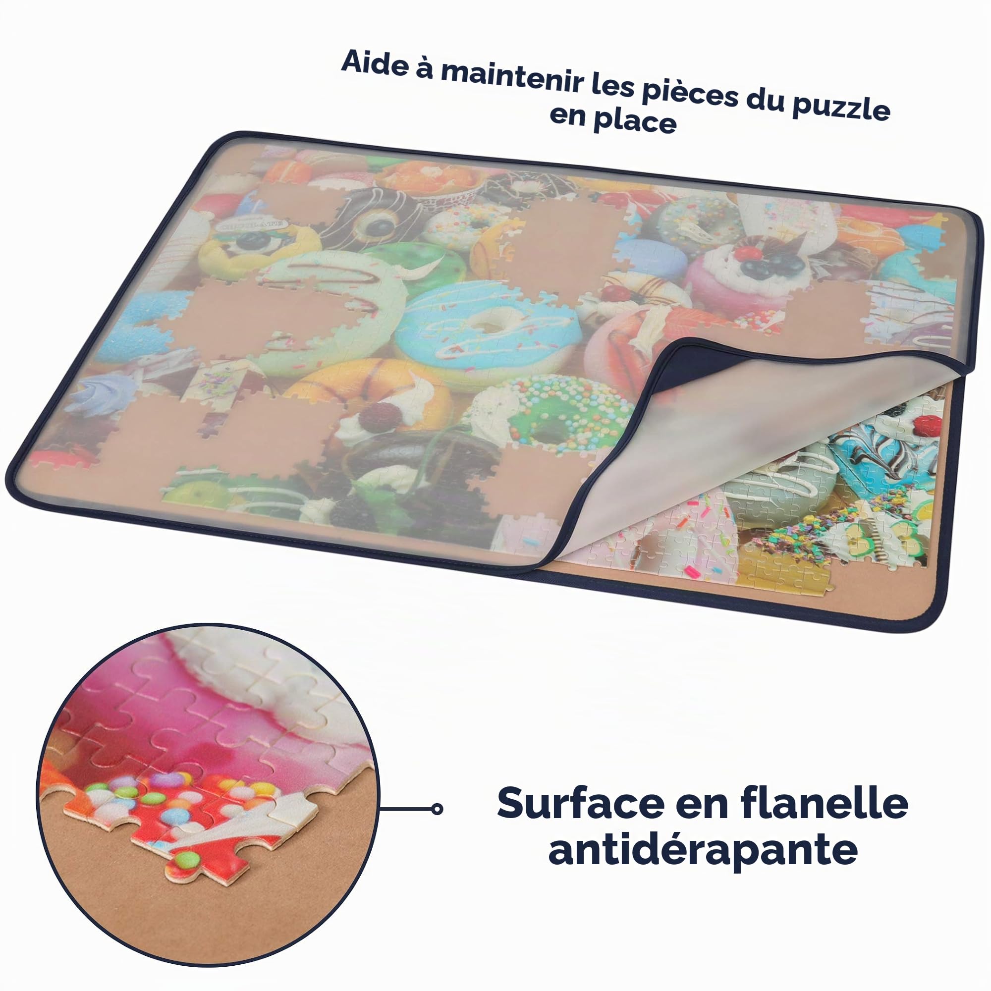 Tektalk Planche à puzzle avec couvercle anti-poussière pour rangement de puzzle, surface antidérapante (kaki, jusqu'à 1500 pièces)