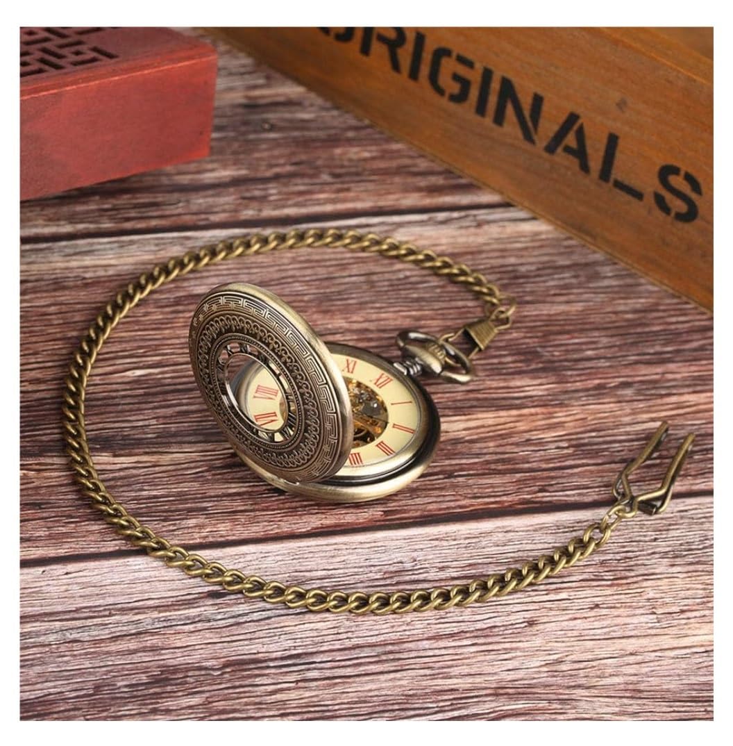 Vintage Zegarek Kieszonkowy Mechaniczny Zegarek Kieszonkowy Ręcznie Nakręcany Cyframi Rzymskimi Retro Stary Steampunk Z Łańcuchem Mężczyzn Elegancki