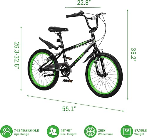 Miniatura 2 de Bicicleta infantil de 20 pulgadas para niños de 7 a 12 años, estilo BMX, bicicletas ligeras para niños, bicicletas para niños con frenos delanteros