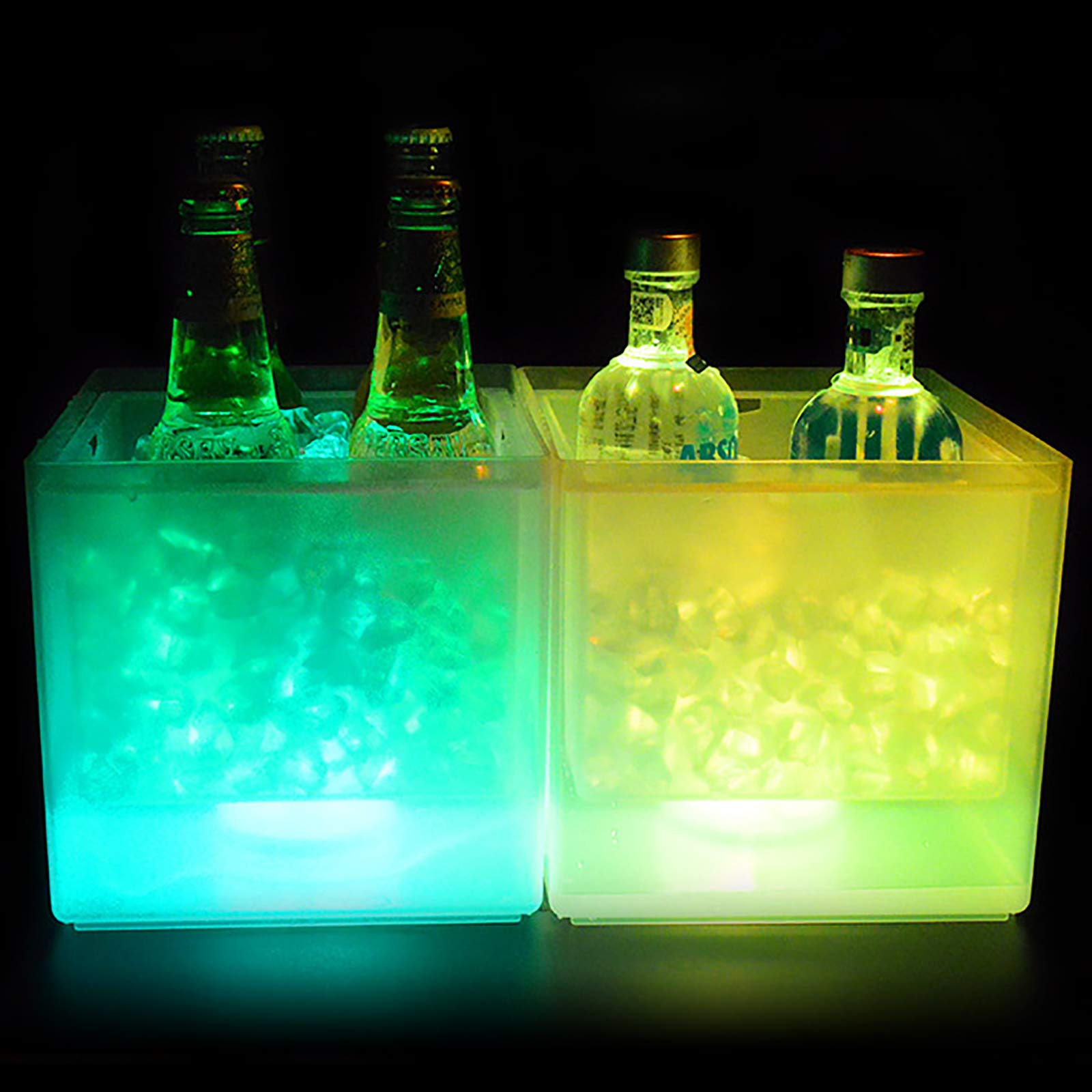 Secchiello per ghiaccio a LED, 3,5 l, per vino, bevande, luce fredda, 6 colori, con collezione di acqua di fusione